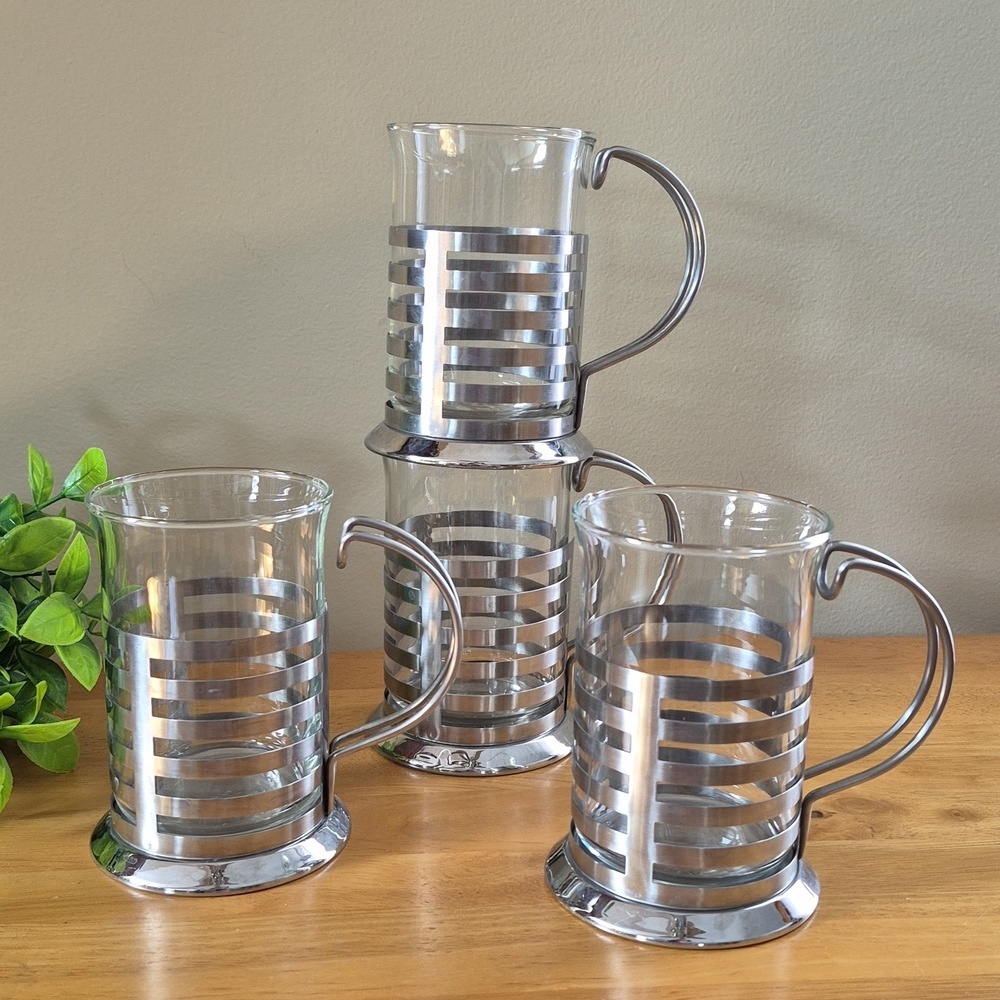 RETRO Stainless Steel Cage With Glass Insert Mugs Cappuccino Coffee Hot Toddy